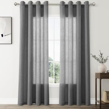 Imagem de Nanspring Blazer Cortinas Transparentes de Linho Cinza 213 cm de Comprimento para Sala de Estar com Ilhós Top Leve Textura Macia 2 Painéis Cortinas Country Boho Farmhouse Window Drapes para Quarto