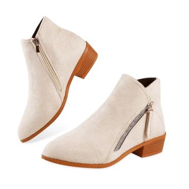 Imagem de YOUNIFIZ Caneca feminina bico fino camurça sintética salto empilhado bota ocidental tornozelo, Bege, 40