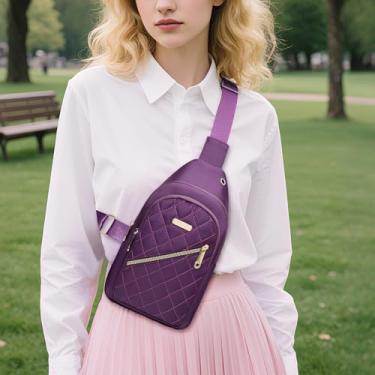 Imagem de Mochila tiracolo para homens e mulheres, mochila de peito com alça ajustável e bolso com zíper para viagem, caminhada, academia, Roxa, Small