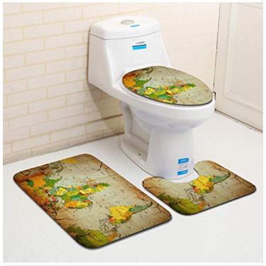 Imagem de Tapetes de banheiro de três peças, tapetes de banheiro decorativos 3D oceânicos e almofadas de tampa de vaso sanitário, tapetes de banheiro antiderrapantes, banheiro, banheira, chuveiro