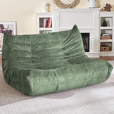 Imagem de HABUTWAY Cadeira Bean Bag, cadeiras gigantes para adultos, poltrona lareira, 2 lugares, sofá de espuma viscoelástica para sala de estar, quarto, escritório (verde)