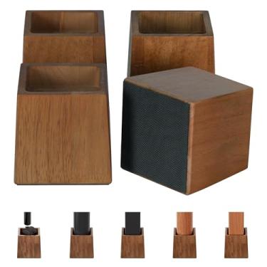 Imagem de TQVAI Elevadores de cama resistentes, suporte de 1000 kg, borda antiqueda de 2,5 cm de profundidade, pacote com 4 elevadores de cama de móveis de madeira com almofadas antiderrapantes para moldura