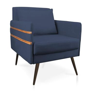 Imagem de Poltrona Mari Suede Azul Marinho Pés Palito De Ferro Marrom