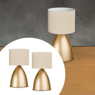 Imagem de Kit 2 Abajur de Mesa Clássico Dourado Bojudo Com Cupula Algodao Bege Para Decoração Casa, Sala e Cabeceira, Cama, Quarto, ou Escritório