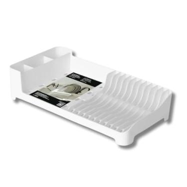 Imagem de Escorredor de Pratos Compacto em Plástico Resistente – Organizador de Pia com Porta Talheres (Branco)