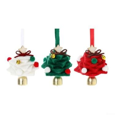 Imagem de 3 peças de feltro mini enfeite de sino de árvore de Natal, decoração de férias de feltro de lã feita à mão de 7 x 7 cm com sino de metal, pingente pendurado para casa, escritório, festa e árvore de
