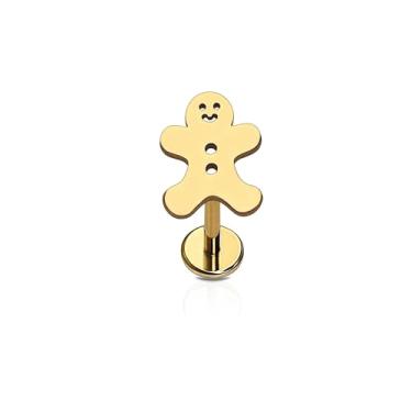 Imagem de Cords Club Gingerbread Flat Back Stud – Único banhado a ouro 18K ASTM-F136 Titânio de grau de implante - Design de pino para orelhas sensíveis — (brinco único)