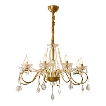 Imagem de Lustre de cristal elegante - Pendente minimalista moderno e iluminação de teto retrô franco-americano | Ideal para sala de estar, sala de jantar, quarto e escritório (8 lâmpadas)