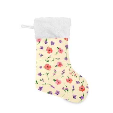 Imagem de GakkiGii Meia de Natal grande com flores fofas, decoração de Natal para parede de lareira e árvore, 45 x 31 cm