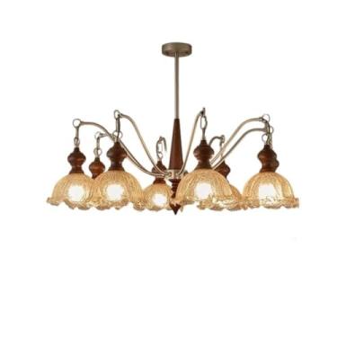 Imagem de Luminária pendente francesa de luxo e estilo retrô Nanyang em madeira maciça - Design com efeito de rachaduras no gelo para proteção dos olhos | Iluminação principal ideal para sala de estar