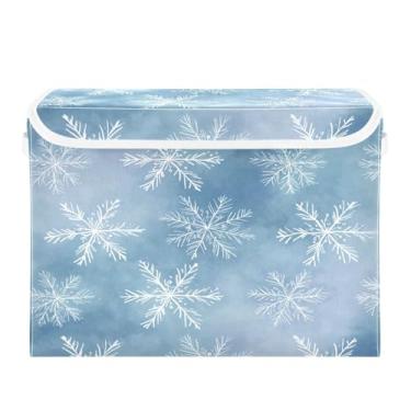 Imagem de ATTX Cestos de armazenamento dobráveis com tampas – Cestas de armazenamento dobráveis de flocos de neve brancos para armário, quarto, organização de escritório (42 x 32 x 30 cm) #81