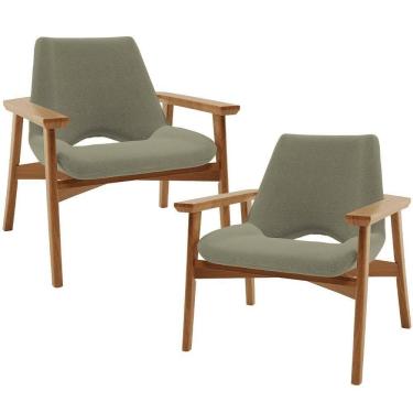 Imagem de Kit 02 Poltronas Decorativa Para Sala De Estar Living Base Madeira Becker L02 Bouclê Oliva - Lyam Decor