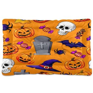 Imagem de SEHANY Cama de Halloween Pumpkins para cães e gatos com fundo antiderrapante, caixa de canil, colchão macio para animais de estimação, lavável para cães pequenos, médios e grandes, gatos, 91 x 61 cm