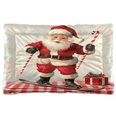 Imagem de SEHANY Cama de Natal para cães de Papai Noel, cama de gato com fundo antiderrapante, cama de canil, colchão macio para animais de estimação, lavável para cães pequenos, médios e grandes, gatos, 45,7 x