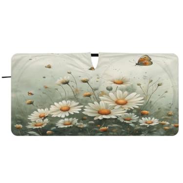 Imagem de Blueangle Aquarela Meadow Daisies Para-brisa Para-brisa - 149.9 cm x 76.2 cm Dobrável Carro Frontal Protetor Solar Blocos Raios UV Viseira de Sol (680)