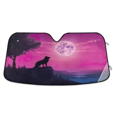 Imagem de ATTX Para-brisas de carro Lonely Wolf Howling 139.7 cm x 70.1 cm Escudo solar universal com proteção UV, persiana de janela frontal automática dobrável para caminhões Sedans SUVs #735