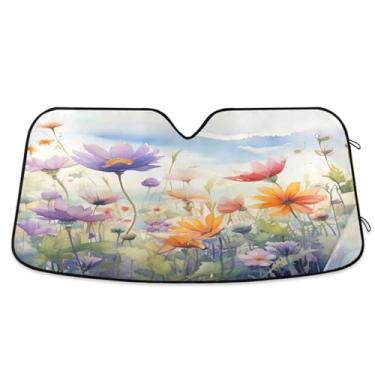 Imagem de ATTX Pára-brisas de carro flores coloridas 144.8 cm x 80.0 cm escudo solar universal com proteção UV, persiana de janela frontal automática dobrável para caminhões Sedans SUVs #516