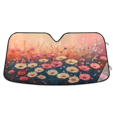 Imagem de ATTX Pára-brisas de carro pintura margaridas 144.8 cm x 80.0 cm escudo solar universal com proteção UV, persiana de janela frontal automática dobrável para sedãs SUVs caminhões #688