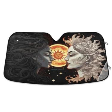 Imagem de ATTX Para-brisa de carro sol e lua 144.8 cm x 80.0 cm escudo solar universal com proteção UV, persiana de janela frontal automática dobrável para Sedans SUVs caminhões #840