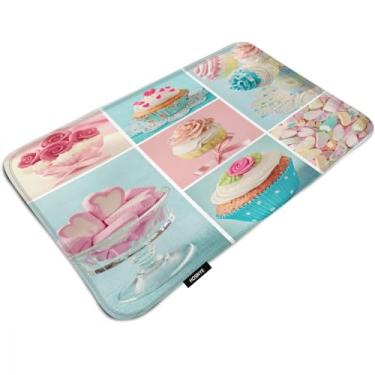 Imagem de Sweety Tapete de porta antiderrapante tapete de banheiro tapetes pastel coloridos cupcakes e marshmallow tapetes de banho lavável à máquina tapete de banheiro tapete decoração de quarto para chuveiro