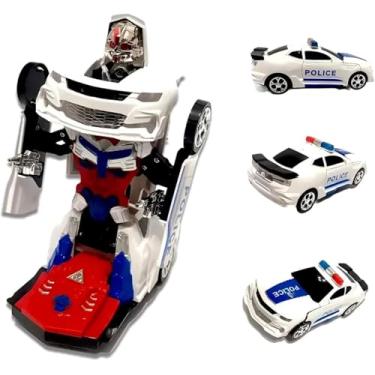 Imagem de Carrinho de Polícia que Vira Robô (2 em 1) – Brinquedo Transformável Automático com Luzes e Sons – Estimula a Criatividade Infantil e o Raciocínio