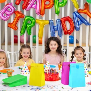 Imagem de Pacote com 24 sacos de presente 12 x 7 x 23 cm, sacos de papel para doces com 24 adesivos, lanches, sacolas de artesanato para aniversário, festa de casamento, aniversários, cores do arco-íris