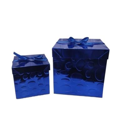 Imagem de Kit de 2 Caixas de Presente Decorativas – Laço Brilhante Elegante, Ideal para Natal, Aniversário e Casamento(AZUL)