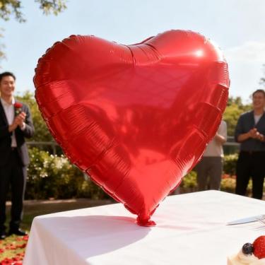 Imagem de Balões de filme de alumínio em formato de coração grande de 91,4 cm, dia dos namorados, decorações de festa de aniversário, suprimentos de casamento (vermelho, 77 cm)