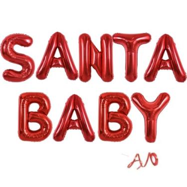 Imagem de Bandeira de balão de bebê de Papai Noel, Welcome Little Christmas, decoração de festa de revelação de gênero para chá de bebê, vermelho