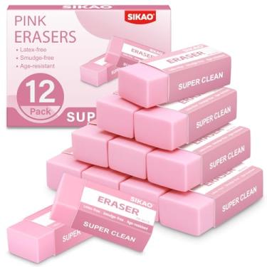 Imagem de Sikao Pacote com 12 borrachas de lápis para crianças, borrachas rosa a granel