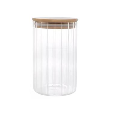 Imagem de Pote de Vidro Mantimento 640 ML Canelado Tampa de Bambu - Casa Raffael