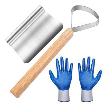 Imagem de Baoblaze Faca ergonômica para raspar pelos de porco, remover carne e descascar, com luvas inclusas, ideal para açougues e processamento de carne.