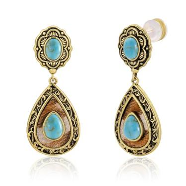Imagem de Brincos femininos Wrangler Western TearDrop com pingente de crina de cavalo genuína, turquesa, vintage, cowgirl, cowboy, Cobre, Sem pedra preciosa