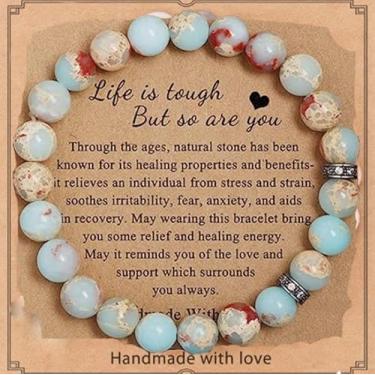 Imagem de Pulseiras de contas presentes para mulheres e homens, pulseira elástica de pedra natural feita à mão, pulseiras de amizade para casais, One Size, Vidro, Sem Pedra Preciosa