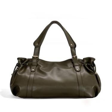 Imagem de JINMANXUE Sacola de tecido para mulheres, bolsa de ombro de viagem, bolsas grandes ocas de cetim macio para praia, bolsa clutch tecida à mão, Verde oliva