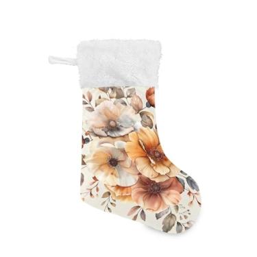 Imagem de xigua Aquarela buquê floral meia de Natal personalizada grande meia de doces presente para pendurar meias de Natal decoração para festa de férias em família, decoração lareira