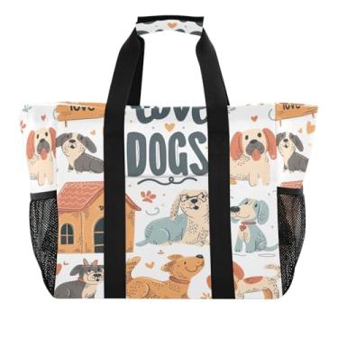 Imagem de Wassud Funny Dogs Sacolas de mercearia reutilizáveis grande bolsa organizadora de lona impermeável para praia, piquenique, lavanderia, viagem