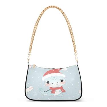 Imagem de STAYTOP Bolsas de ombro femininas fofas de dinossauros de Natal, mini bolsa clutch com fecho de zíper