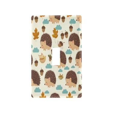 Imagem de Wassud Cute Hedgehogs Leaves Light Switch Cover Plate Decorative Outlet Covers Placa de parede para tomadas elétricas Interruptor único 4,53 x 2,76 polegadas