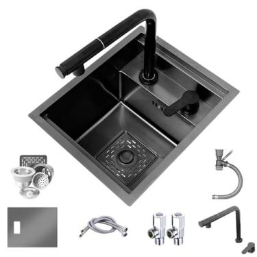 Imagem de PVXMQFFA Barra de cozinha de aço inoxidável, pia oculta, invisível, pequeno compartimento único com tampa para levantar, torneira extraível, lavatório de mão vegetal (42 * 43 * 22 cm)