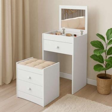 Imagem de Penteadeira Maquiadora Porta Maquiagem com Banqueta Branca - Anayben M