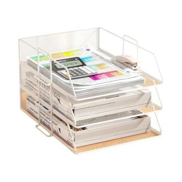 Imagem de Organizador De Mesa De Escritório Em Malha Metálica A4, Suporte Para D