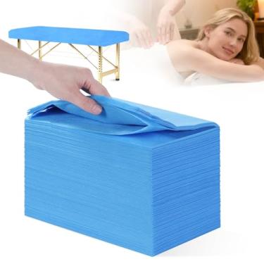 Imagem de Lençóis de cama descartáveis 100 peças 78,7 cm x 180,3 cm tecido respirável não tecido - lençóis de mesa de massagem e capa de cama de spa para massagem, beleza, tatuagens (azul)