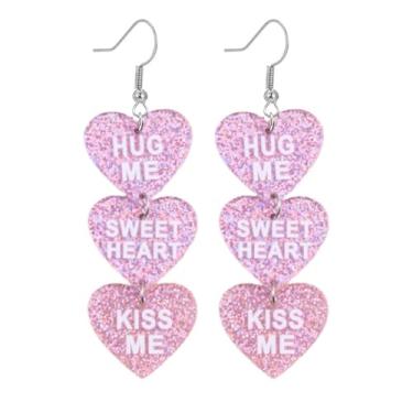 Imagem de coadipress Brincos de coração de acrílico para mulheres, exclusivos, leves, geométricos, de resina geométrica, três brincos com pingente de coração rosa, Medium, Acrílico, Sem pedra preciosa