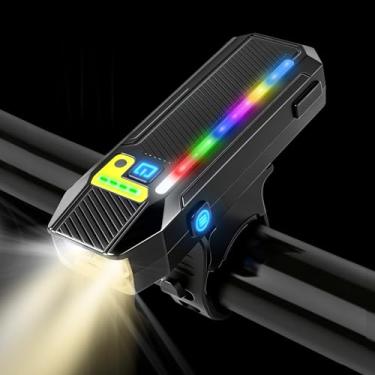 Imagem de HAARAY Luzes dianteiras de bicicleta para andar à noite com luzes laterais RGB e sensor de luz, 5 + 10 modos 2400 mAh USB-C recarregável luzes de bicicleta rotativas de 360°, farol de LED super