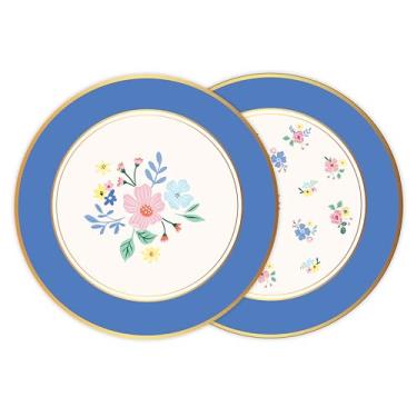 Imagem de Bonjour Fête Pratos de sobremesa de papel floral elegantes multicoloridos | Tamanho pequeno descartável para festas de jardim, chás de panela, chás de bebê e festas de chá | Suprimentos de festa