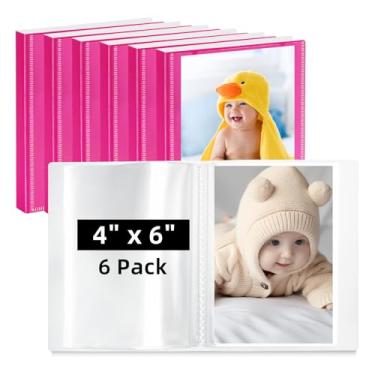 Imagem de Vienrose Álbum De Fotos Pequeno, Pacote Com 6, 4 X Cada Foto Comporta 52 Fotos, Mini Capa Personalizável, Álbuns Bebê Em Formato Cartão Postal (Rosa)