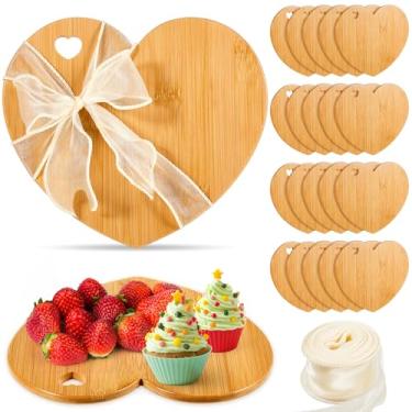 Imagem de Layhit 20 peças Tábua de corte decorativa em forma de coração, presente de dia dos namorados, travessa de queijo, pratos de bambu em forma de coração, com 1 rolo de fios de fitas de presente para pão