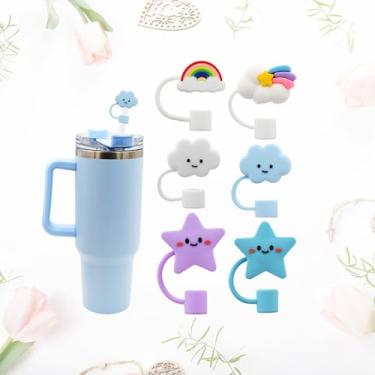 Imagem de 6 peças de tampa de palha fofa para copo Stanley, topo de palha reutilizável em forma de flor de nuvem de 10 mm 1 cm