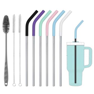 Imagem de XccMe Canudos de substituição para copos Stanley de 1,134 g, pacote com 6 canudos de metal reutilizáveis, compatíveis com copo de 1,134 g, canudo de aço inoxidável extra longo de 30 cm com pontas de